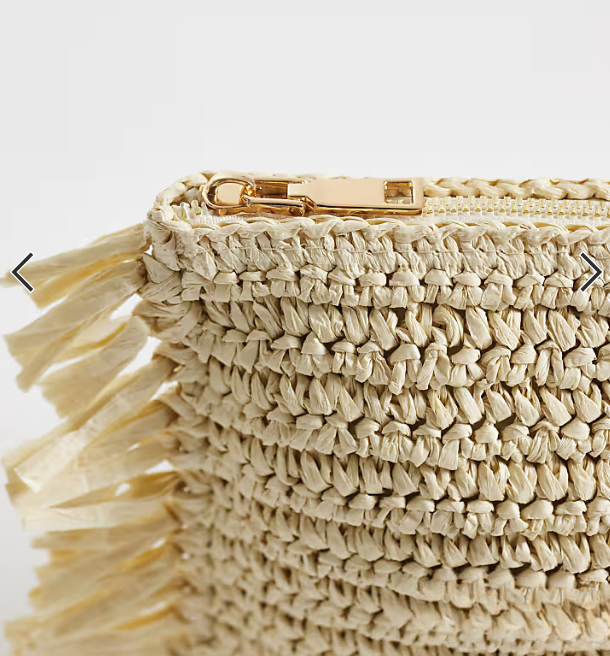 Straw clutch bag with side fringing in natural-Recycled Certified-ODM/OEM