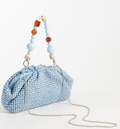Ruched resin handles straw clutch in blue-GRS Certified-ODM/OEM