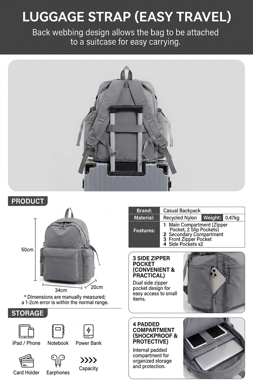 Recycled Nylon Travel Backpack – GRS Certified