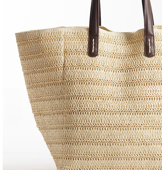 Straw oversized tote bag with PU handles-GRS Certified -ODM/OEM