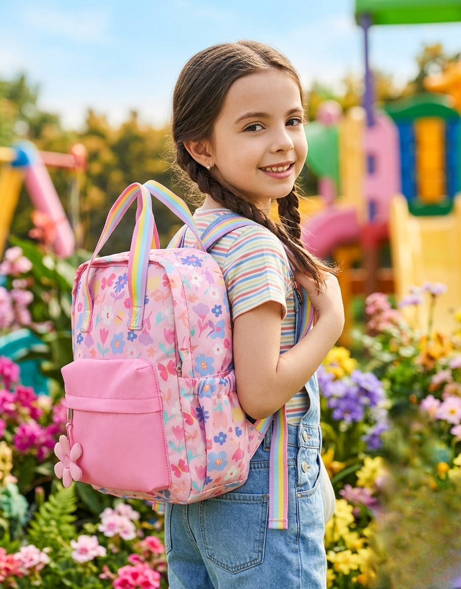 Girls Floral Print Backpack-CERTIFIED GRS-OEM/ODM