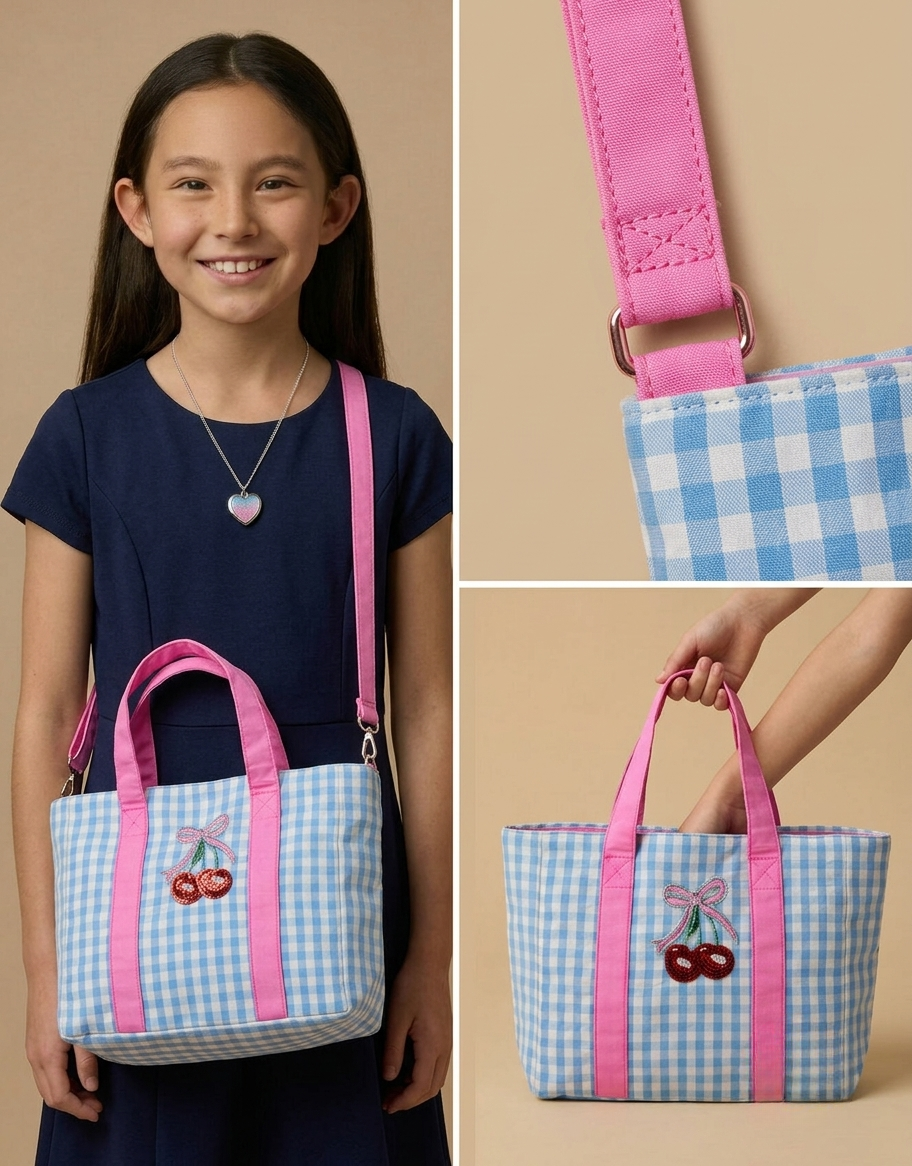 Girls Mini Cherry Gingham Tote Bag