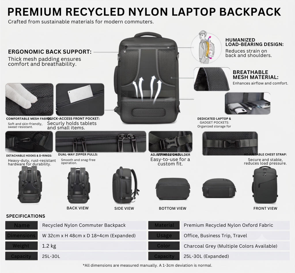 Recycled Nylon Laptop Backpack – GRS Certified