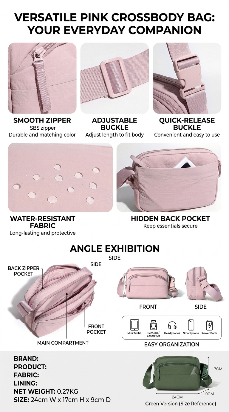 Versatile Pink Crossbody Bag – GRS Certified Recycled Nylon
