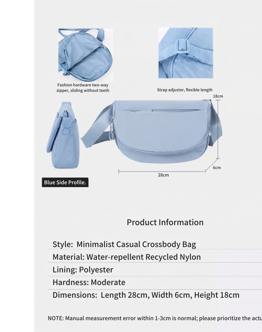 Recycled Nylon Minimalist Crossbody Bag – GRS Certified