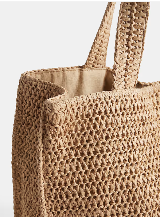 Beach shoulder straw beach tote bag in beige-GRS Certified-ODM/OEM