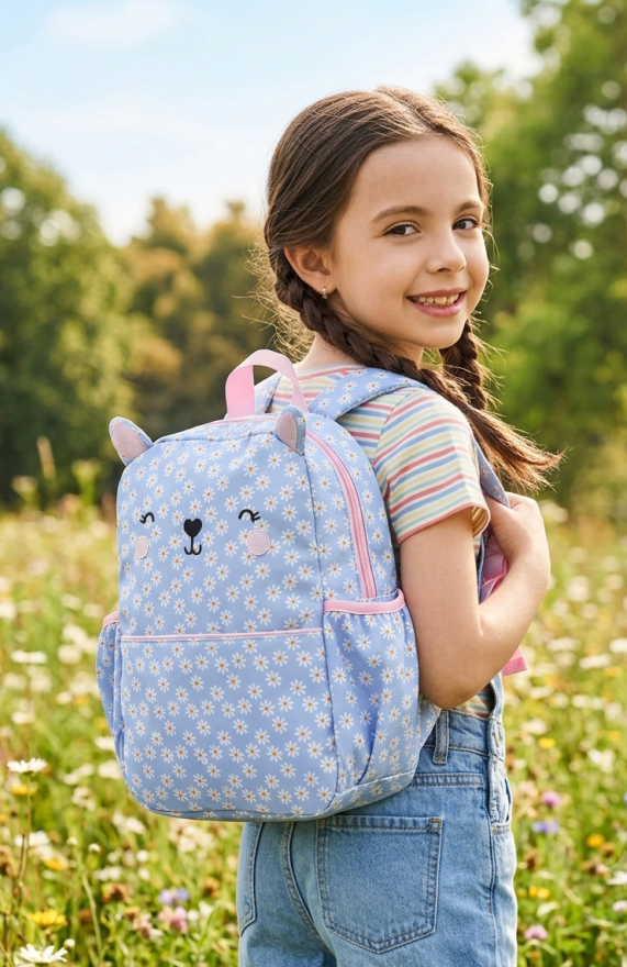 Girls Daisy Print Cat Backpack-GRS Certified-ODM/OEM