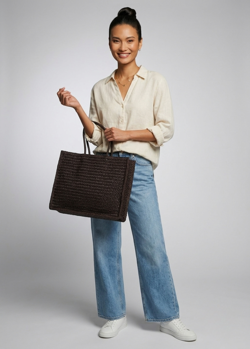 Woven shoulder bag in brown-GRS Certified-ODM/OEM