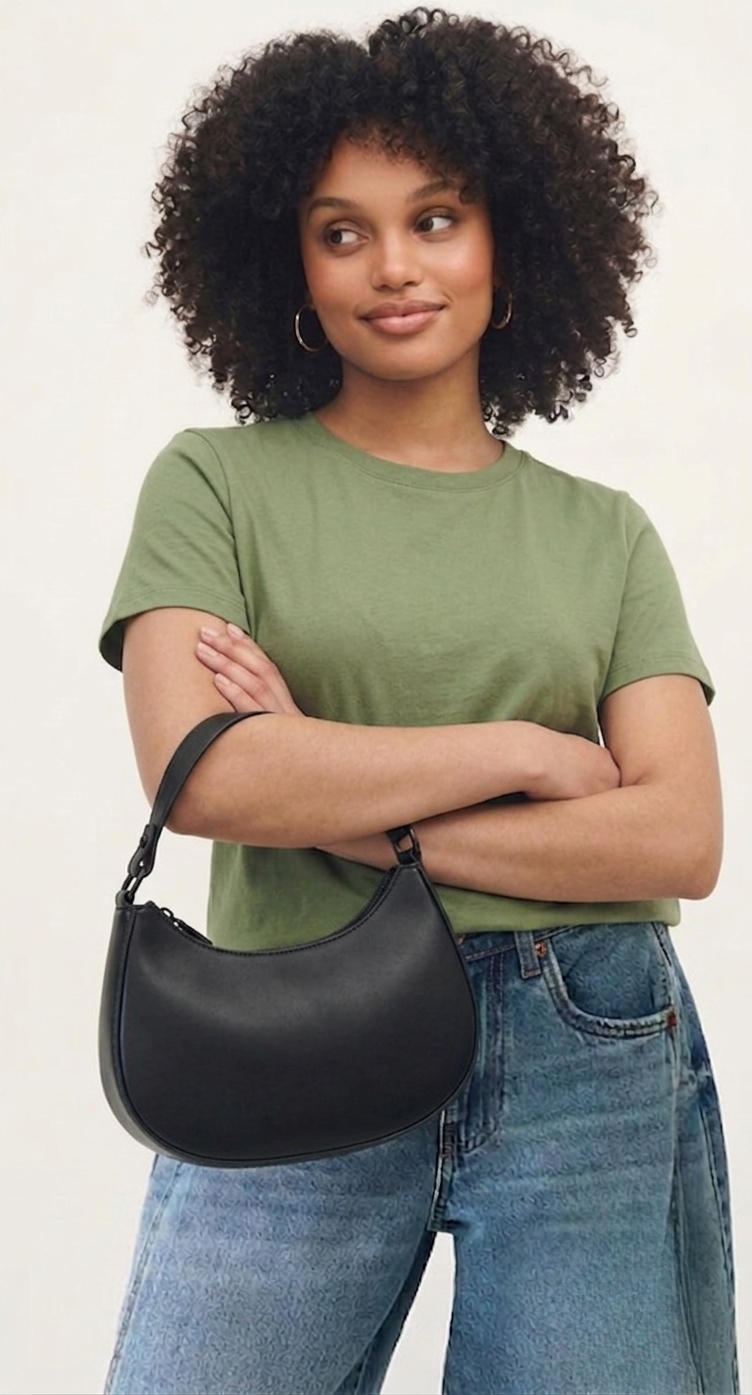 Half moon shoulder bag in white, GRS certified, ODM/OEM