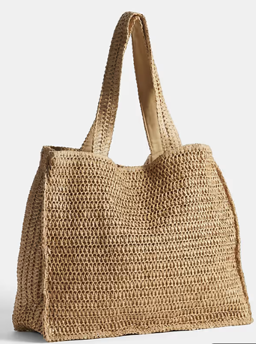 Beach shoulder straw beach tote bag in beige-GRS Certified-ODM/OEM