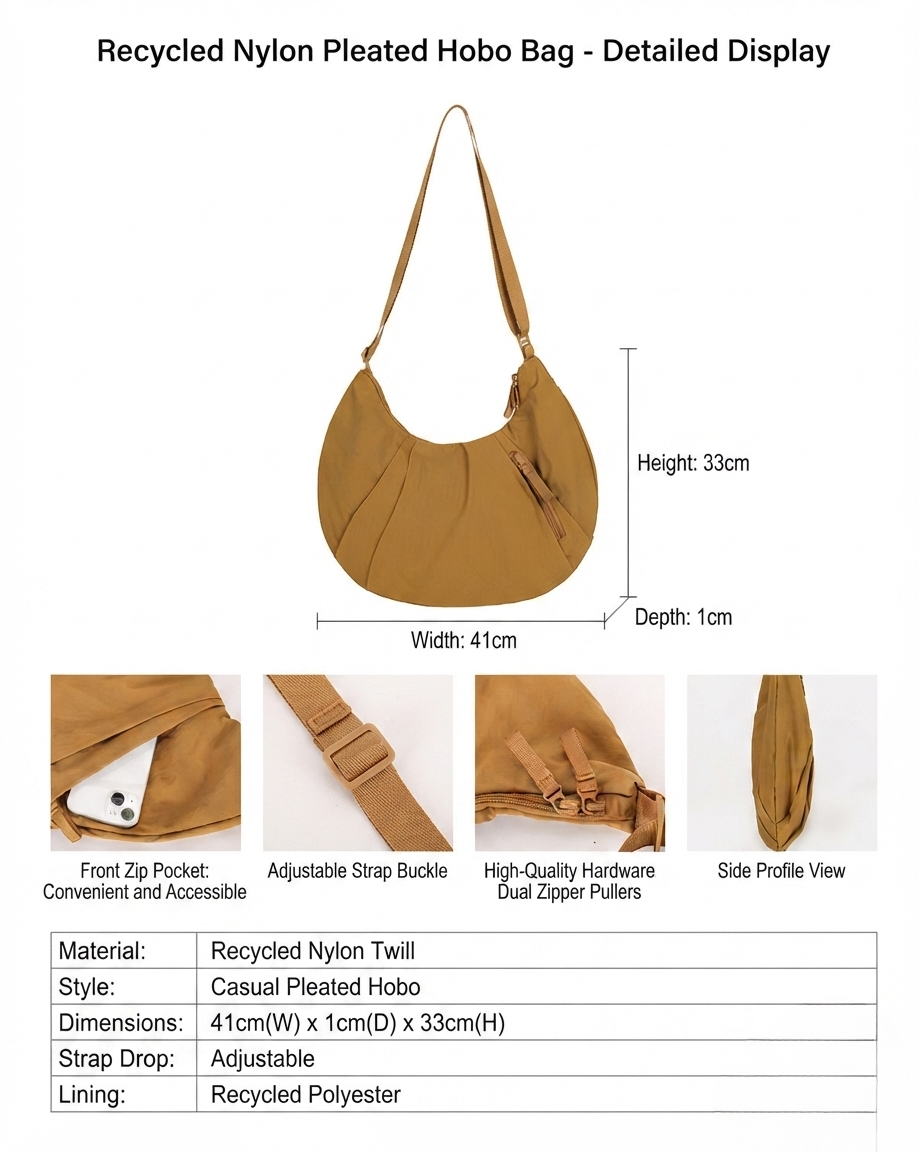 Recycled Nylon Hobo Shoulder Bag – GRS Certified