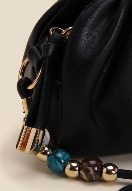 Black Beaded Pouch Cross Body Bag-GRS Certified