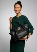 Recycled PU tote bag with strap and clutch with gold detail in black-GRS Certified-ODM/OEM