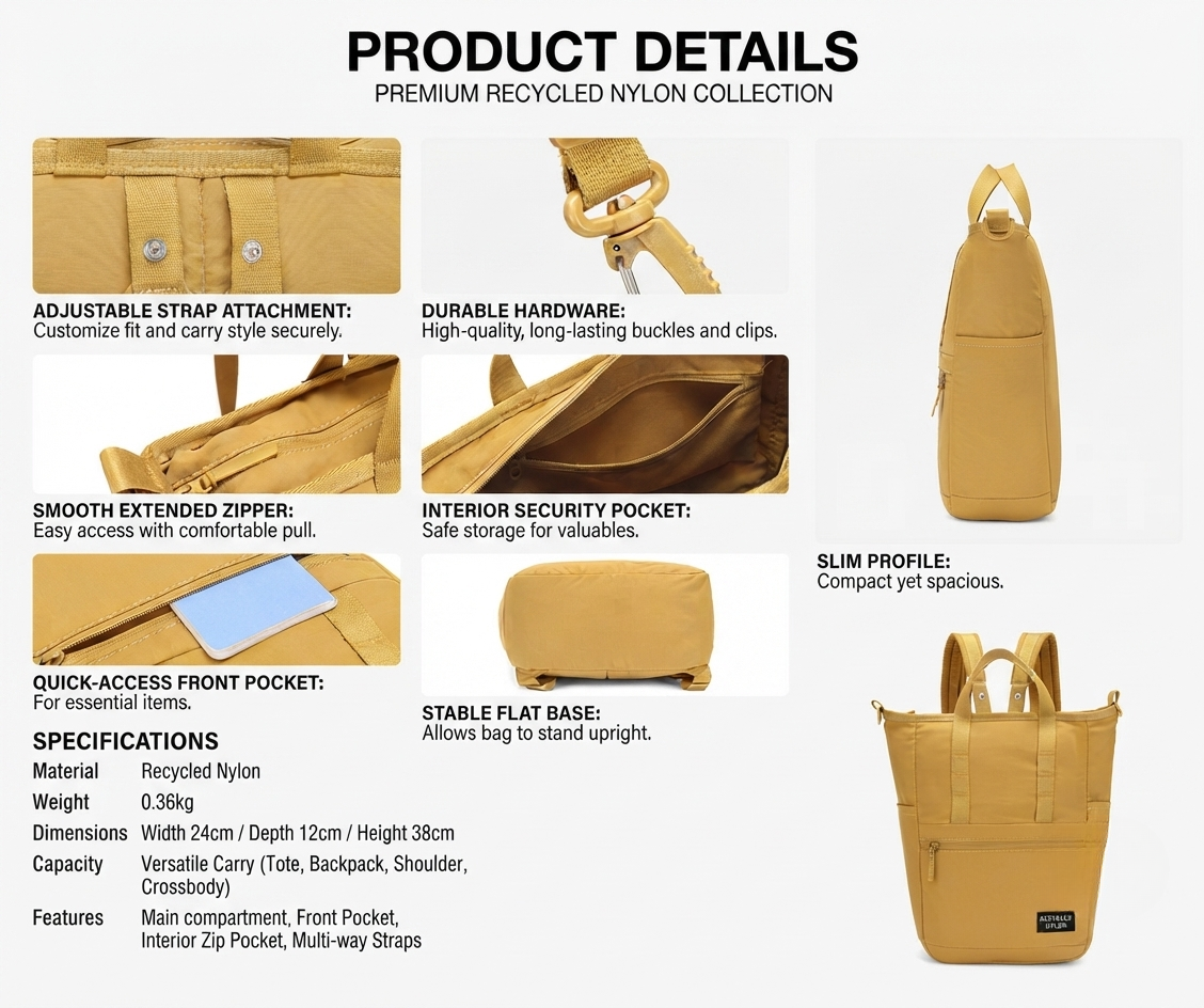 Convertible Tote‑Backpack – GRS Certified Recycled Nylon