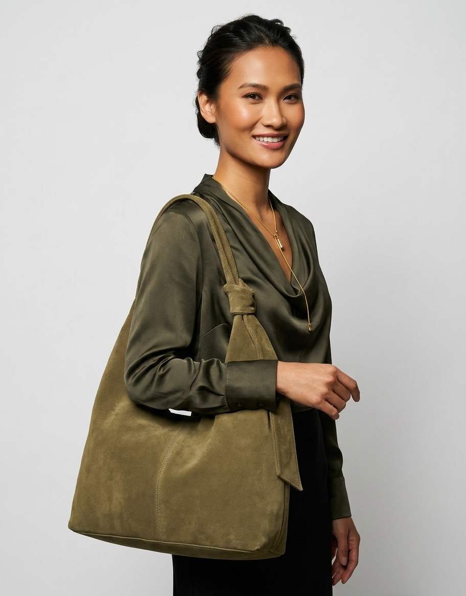 Slouchy Knot Leather Shoulder Bag Green-GRS CERTIFIED-OEM/ODM