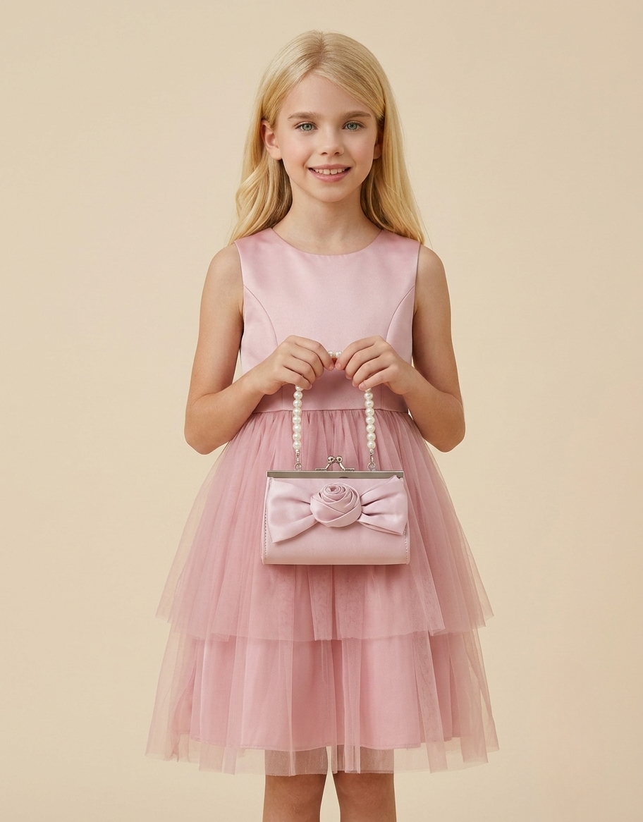 Satin Rose Bow Mini Bag Pink-GRS CERTIFIED-ODM/OEM