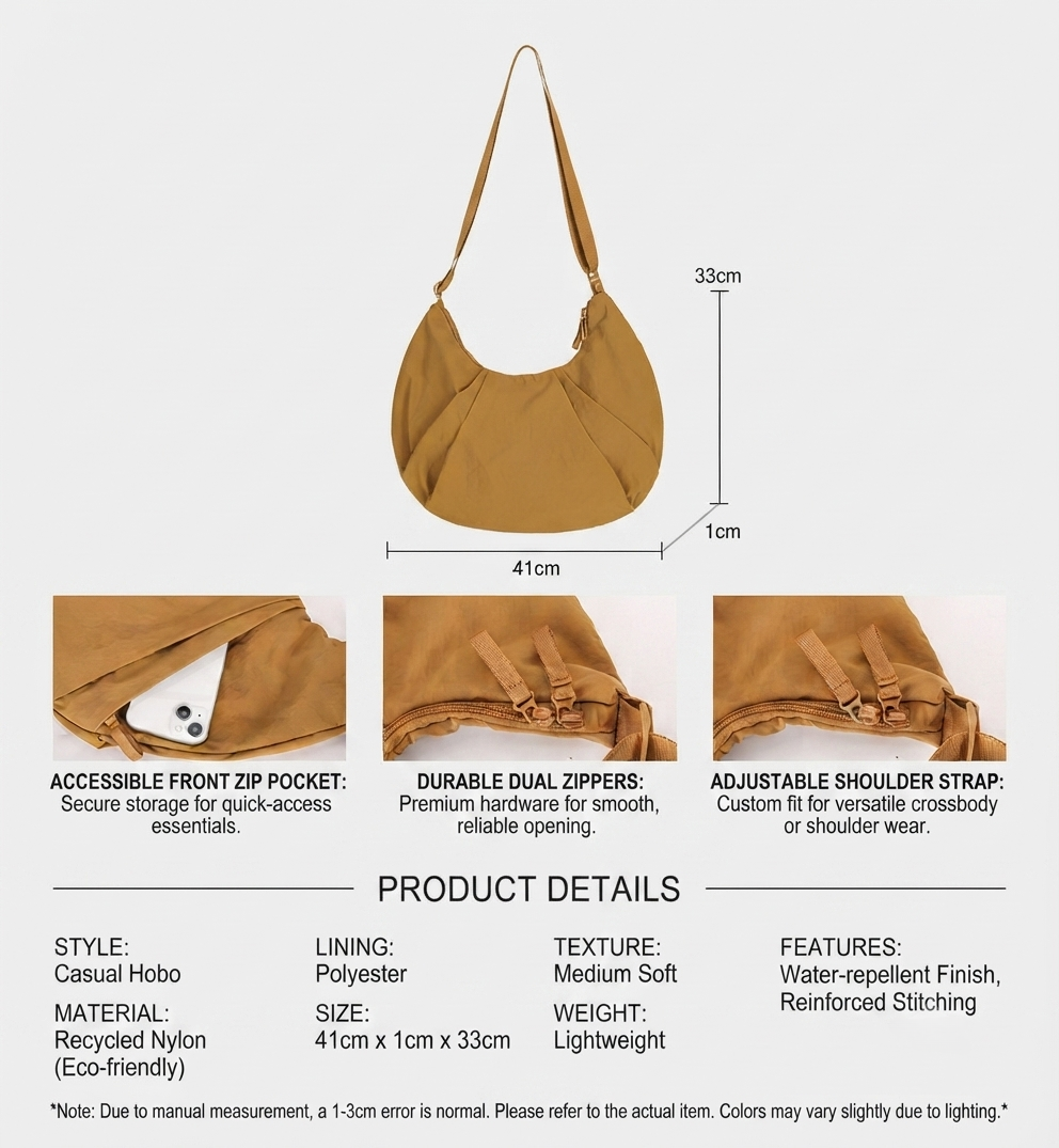 Recycled Nylon Hobo Shoulder Bag – GRS Certified