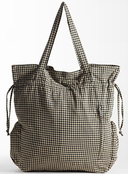 Recycled pocket tote bag in mono gingham-GRS Certified-ODM/OEM