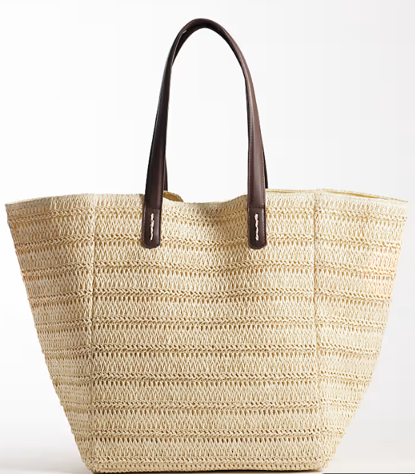 Straw oversized tote bag with PU handles-GRS Certified -ODM/OEM