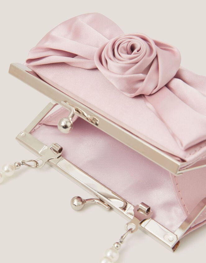 Satin Rose Bow Mini Bag Pink-GRS CERTIFIED-ODM/OEM