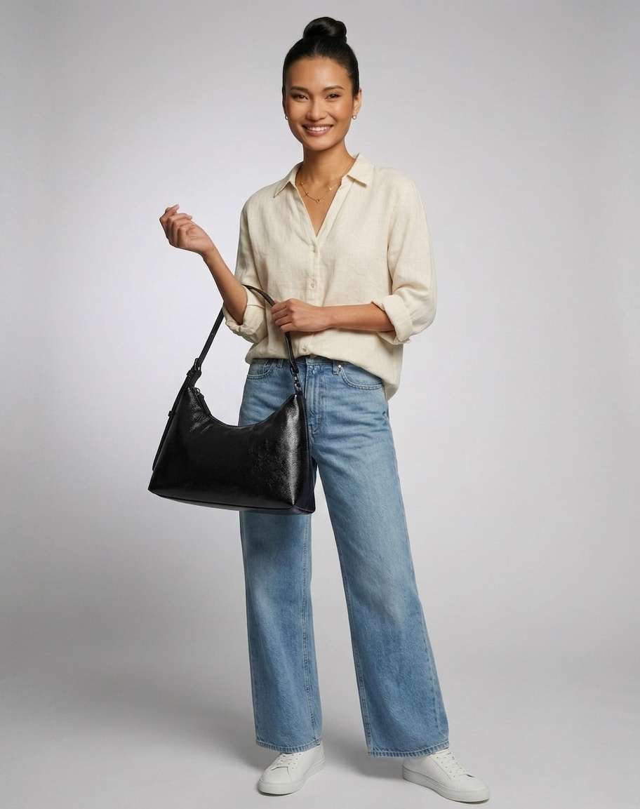 Buckled shoulder bag in black-GRS Certified-ODM/OEM