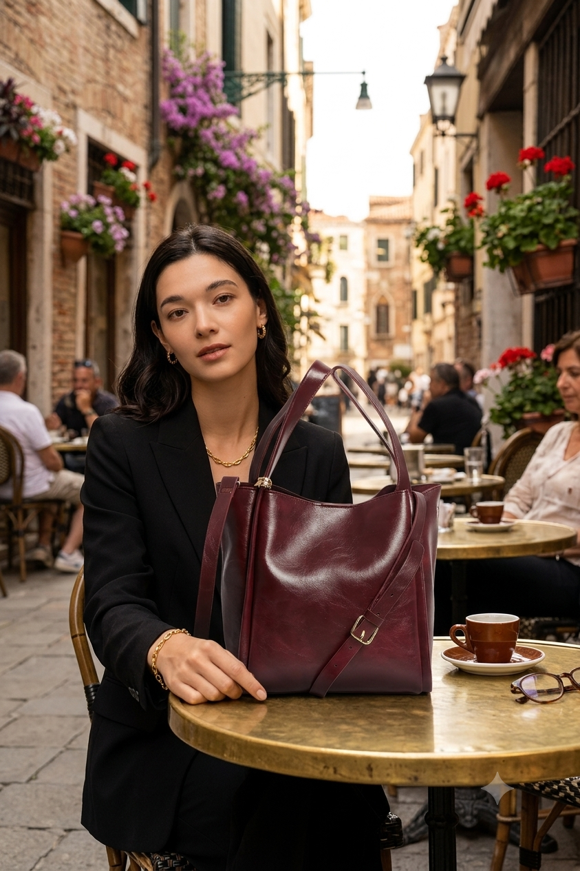 PU bag with gold details- GRS CERTIFIED, OEM/ODM
