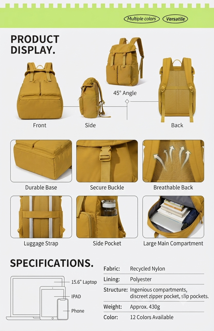 Recycled Nylon Everyday Backpack – GRS Certified