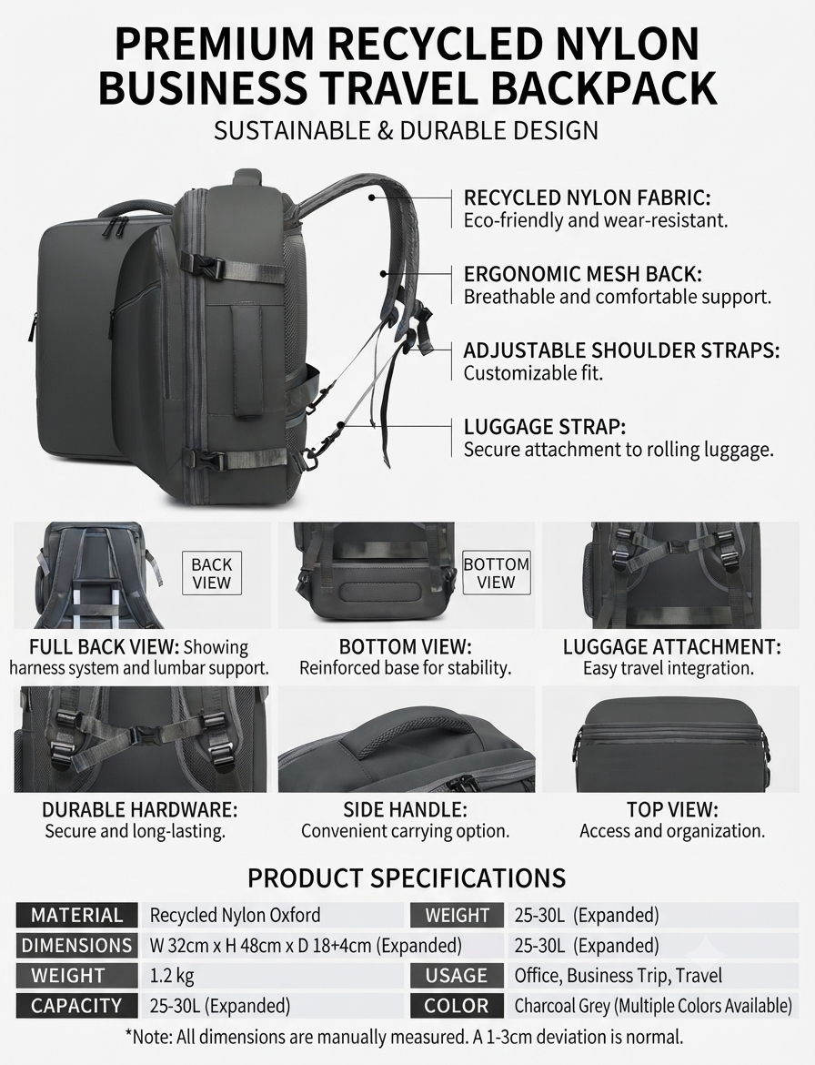 Recycled Nylon Laptop Backpack – GRS Certified