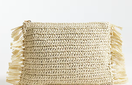 Straw clutch bag with side fringing in natural-Recycled Certified-ODM/OEM