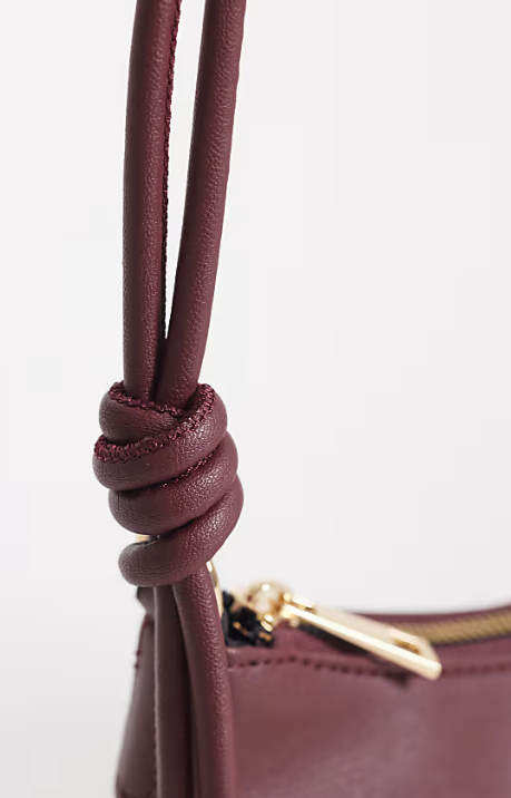 Shoulder bag with knot detail skinny strap in burgundy-GRS Certified-ODM/OEM
