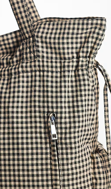 Recycled pocket tote bag in mono gingham-GRS Certified-ODM/OEM