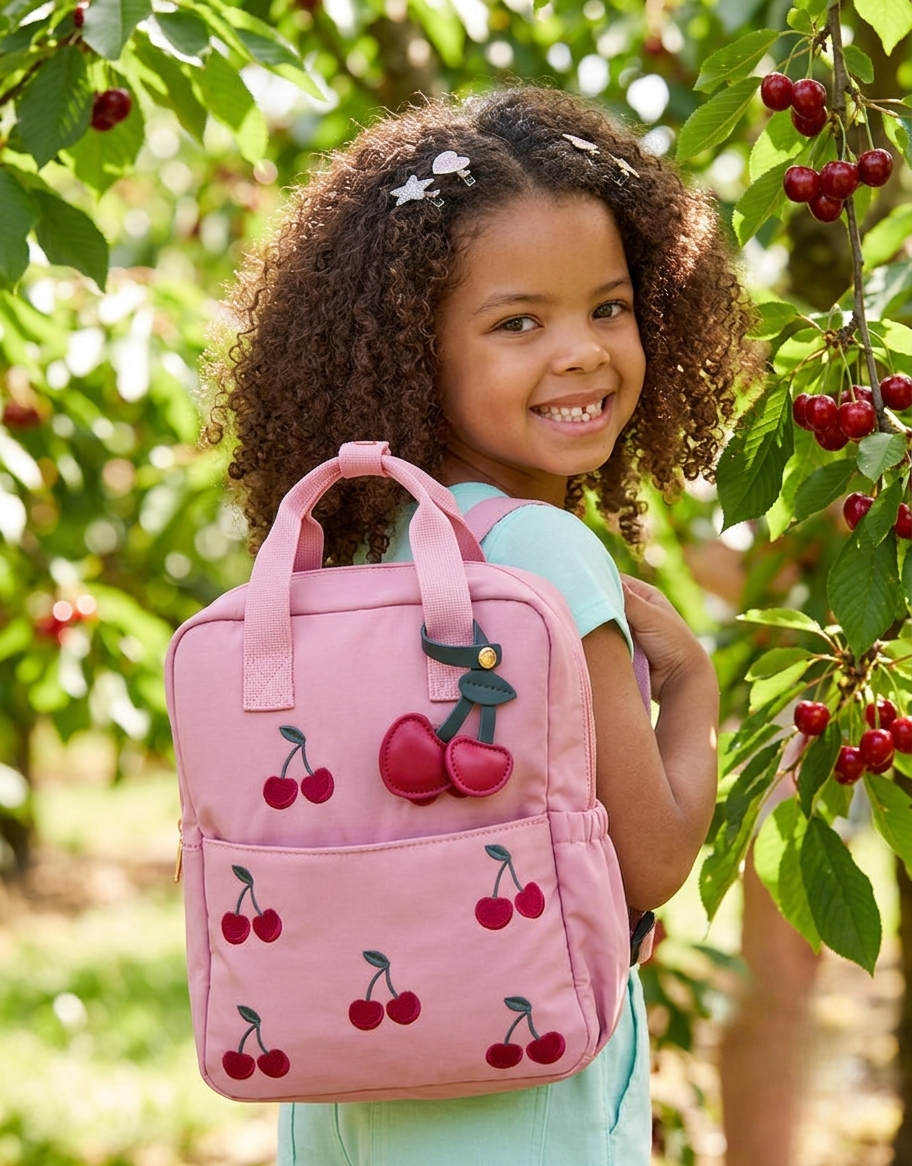 Cherry Embroidered Backpack-GRS CERTIFIED-ODM/OEM