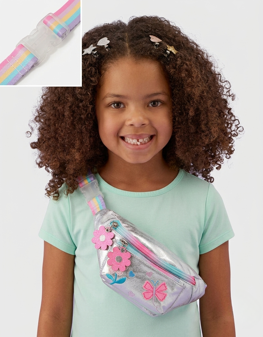 Girls Floral Metallic Belt Bag-GRS CERTIFIED-ODM/OEM