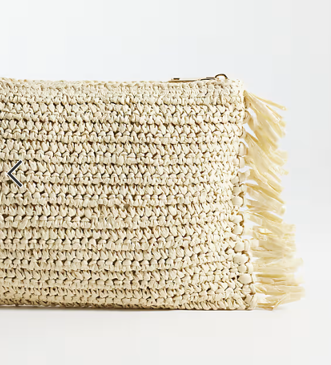 Straw clutch bag with side fringing in natural-Recycled Certified-ODM/OEM