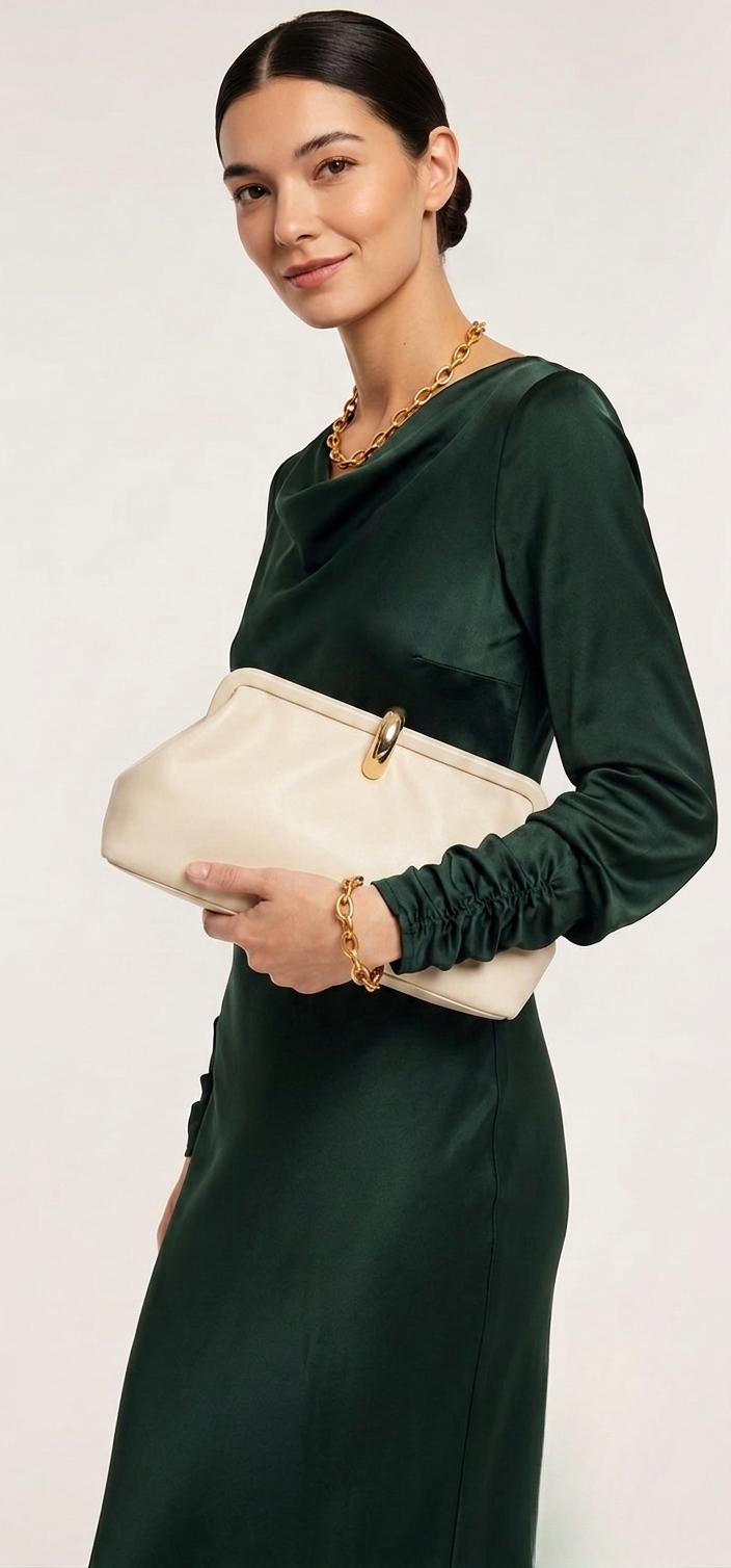 Medium clutch with hardware in stone-GRS Certified- ODM/OEM