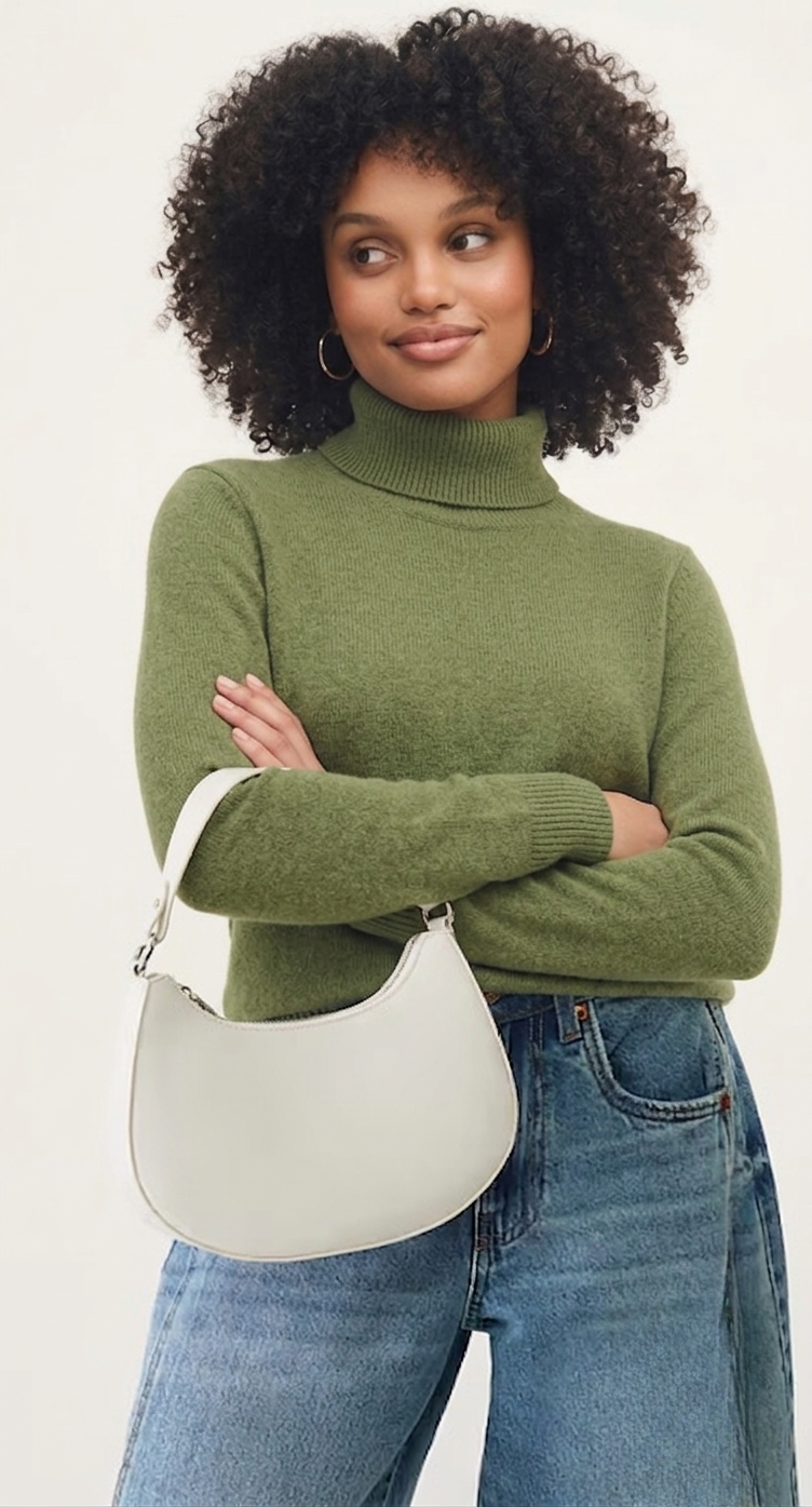 Half moon shoulder bag in white, GRS certified, ODM/OEM