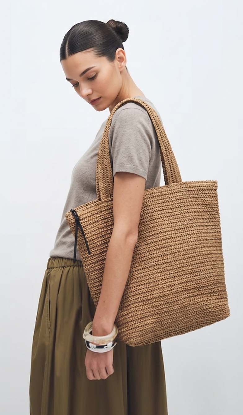 Straw crochet tote bag in natural-GRS certified, ODM/OEM