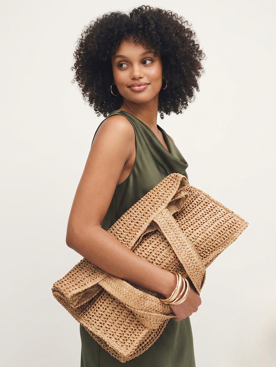 Beach shoulder straw beach tote bag in beige-GRS Certified-ODM/OEM