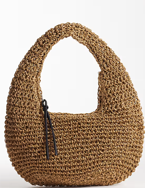 Straw hand crochet scoop shoulder bag in natural-GRS Certified-ODM/OEM