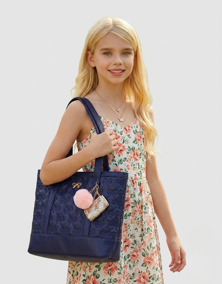 Bow Quilted School Tote Bag-GRS CERTIFIED-ODM/OEM