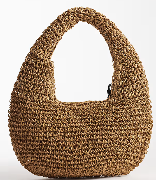 Straw hand crochet scoop shoulder bag in natural-GRS Certified-ODM/OEM