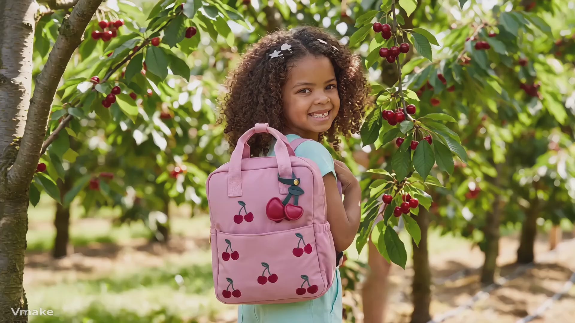 Cherry Embroidered Backpack-GRS CERTIFIED-ODM/OEM